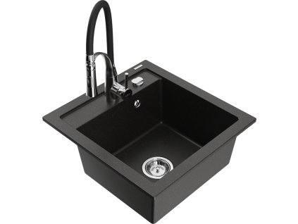 MEXEN/S - Vito granitový dřez 1-miska včetně baterie Aster, černá/zlatá metali 6503-75-73450-07