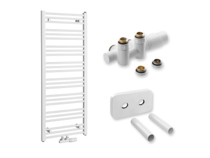 SAPHO - Koupelnový radiátorový set - ALBRECHT 500x1250 mm, připojovací sada, krycí rozety, středové připojení, Bílá