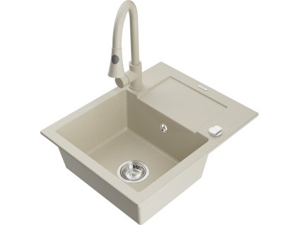 MEXEN/S - Enzo granitový dřez 1 s odkapávačem včetně baterie Elia, béžová 6506-69-670101-69