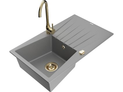 MEXEN/S - Cesar granitový dřez s odkapávačem včetně baterie Telma, šedá 6514-71-670200-50