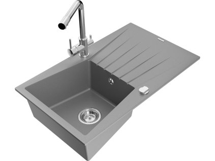 MEXEN/S - Cesar granitový dřez s odkapávačem včetně baterie Duero, šedá 6514-71-671600-00
