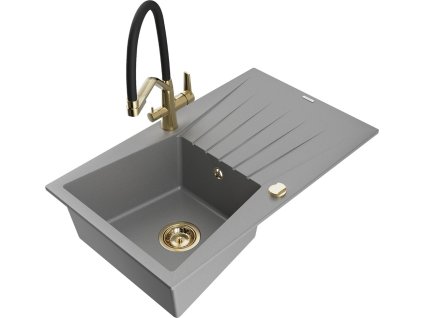 MEXEN/S - Cesar granitový dřez s odkapávačem včetně baterie Duo, šedá 6514-71-671701-57-G