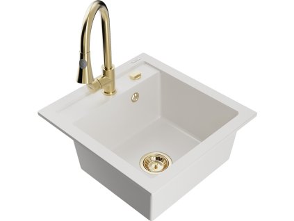 MEXEN/S - Vito granitový dřez 1-miska včetně baterie Elia, bílá 6503-20-670101-50