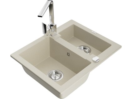 MEXEN/S - Carlos granitový dřez 1.5 včetně baterie Rita, béžová 6518-69-670300-00