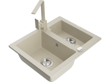 MEXEN/S - Carlos granitový dřez 1.5 včetně baterie Rita, béžová 6518-69-670300-69