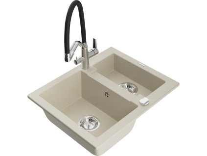 MEXEN/S - Carlos granitový dřez 1.5 včetně baterie Duo, béžová 6518-69-671701-07