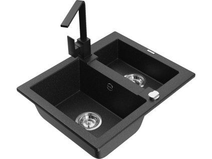 MEXEN/S - Carlos granitový dřez 1.5 včetně baterie Rita, černá/stříbrná metalik 6518-73-670300-70
