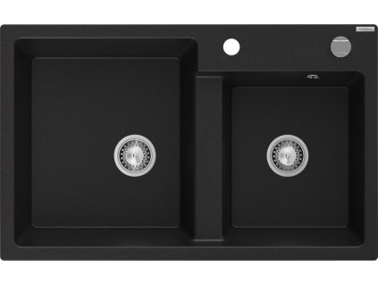 MEXEN - Tomas granitový dřez 2-bowl 800x500 mm,černá, sifon chrom 6516802000-77