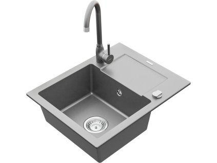 MEXEN/S - Enzo granitový dřez 1 s odkapávačem včetně baterie Telma, bílá 6506-71-670200-71