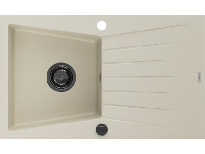MEXEN/S - Cesar granitový dřez 1 s odkapávačem 775 x 470 mm, béžová, + černý sifon 6514771010-69-B