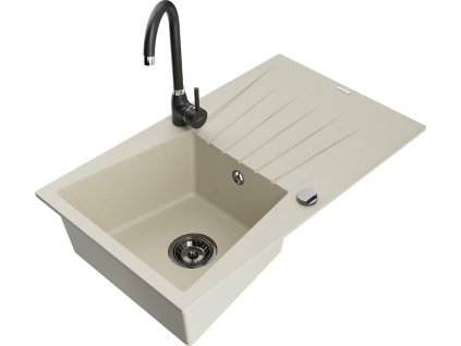 MEXEN/S - Cesar granitový dřez s odkapávačem včetně baterie Telma, béžová 6514-69-670200-70