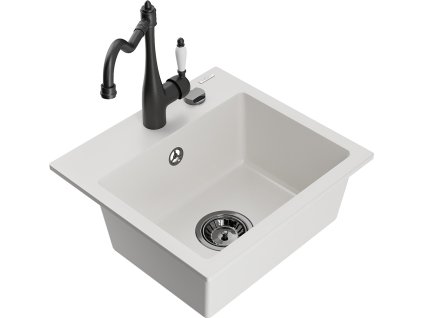 MEXEN/S - Milo granitový dřez 1-miska včetně baterie Carla, bílá 6505-20-670700-70