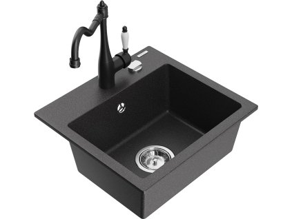 MEXEN/S - Milo granitový dřez 1-miska včetně baterie Carla, černá kropenatá 6505-76-670700-70