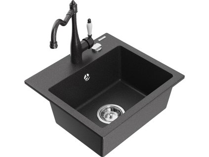 MEXEN/S - Milo granitový dřez 1-miska včetně baterie Carla, černá kropenatá 6505-76-670700-76
