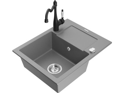 MEXEN/S - Enzo granitový dřez 1 s odkapávačem včetně baterie Carla, šedá 6506-71-670700-70