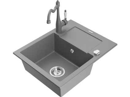 MEXEN/S - Enzo granitový dřez 1 s odkapávačem včetně baterie Carla, šedá 6506-71-670700-71