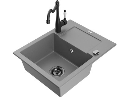 MEXEN/S - Enzo granitový dřez 1 s odkapávačem včetně baterie Carla, šedá 6506-71-670700-70-B