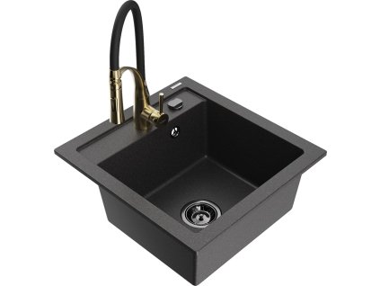 MEXEN/S - Vito granitový dřez 1-miska včetně baterie Aster, černá kropenatá 6503-76-73450-57-B