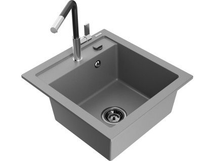 MEXEN/S - Vito granitový dřez 1-miska včetně baterie Flora, šedá 6503-71-670401-07-B