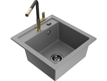 MEXEN/S - Vito granitový dřez 1-miska včetně baterie Flora, šedá 6503-71-670401-57-B