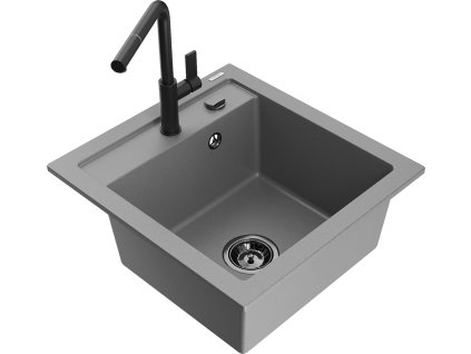 MEXEN/S - Vito granitový dřez 1-miska včetně baterie Flora, šedá 6503-71-670401-70-B