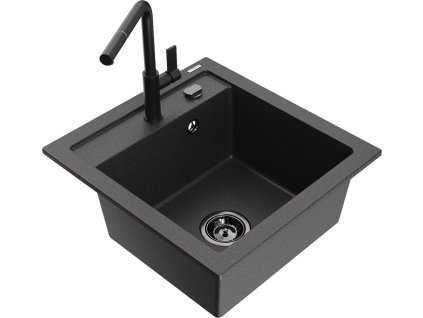 MEXEN/S - Vito granitový dřez 1-miska včetně baterie Flora, černá kropenatá 6503-76-670401-70-B