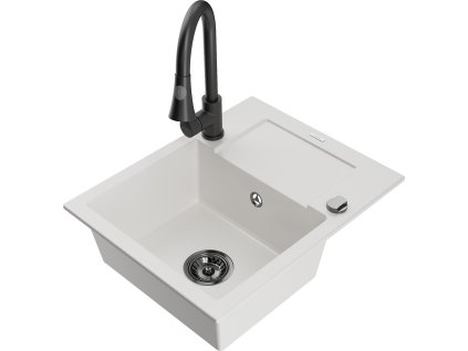 MEXEN/S - Enzo granitový dřez 1 s odkapávačem včetně Elia, bílá 6506-20-670101-70