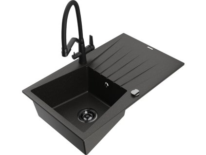 MEXEN/S - Cesar granitový dřez s odkapávačem včetně baterie Duo, černá/zlatá metalik 6514-75-671701-70-B