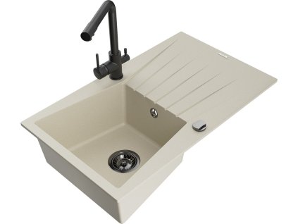 MEXEN/S - Cesar granitový dřez s odkapávačem včetně baterie Duero, béžová 6514-69-671600-70