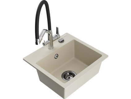 MEXEN/S - Milo granitový dřez 1-miska včetně baterie Duo, béžová 6505-69-671701-07-B
