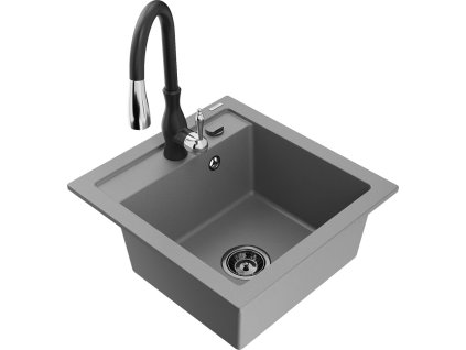 MEXEN/S - Vitogranitový dřez 1-miska včetně baterie Savita, šedá 6503-71-672601-70-B