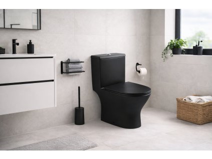 Černé kombi WC BLACK LINE s nádržkou a sedátkem, moderní černá koupelna