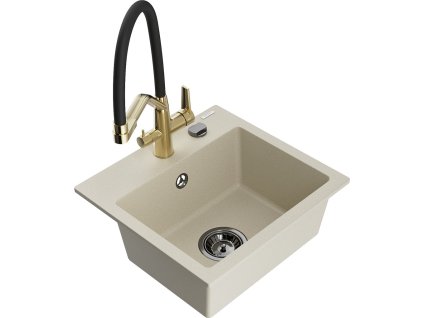 MEXEN/S - Milo granitový dřez 1-miska včetně baterie Duo, béžová 6505-69-671701-57-B
