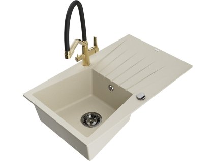 MEXEN/S - Cesar granitový dřez s odkapávačem včetně baterie Duo, béžová 6514-69-671701-57-B
