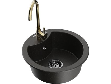 MEXEN/S - Diego granitový dřez včetně baterie Telma, černá/zlatá 6512-75-670200-50-B