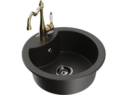 MEXEN/S - Diego granitový dřez 1-miska včetně baterie Carla, černá/zlatá metalik 6512-75-670700-50-B