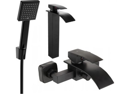MEXEN/S - Aries R45 Set umyvadlové a vanové baterie s příslušenstvím, černá 744813R45-70