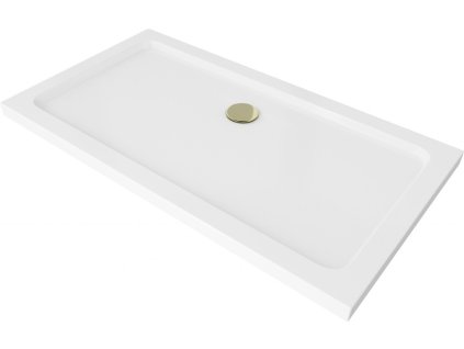 MEXEN/S - Flat sprchová vanička obdélníková slim 130 x 70, bílá + zlatý sifon 40107013G