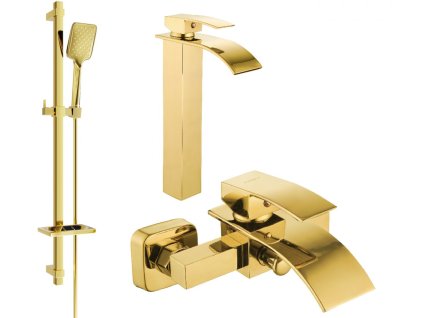 MEXEN/S - Aries DQ62 Set umyvadlové a vanové baterie s příslušenstvím, zlato 744813DQ62-50