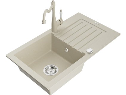 MEXEN/S - Pablo granitový dřez 1-miska s odkapávačem včetně baterie Carla, béžová 6510-69-670700-69