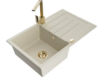 MEXEN/S - Bruno granitový dřez 1-miska s odkapávačem včetně baterie Rita, béžový 6513-69-670300-50