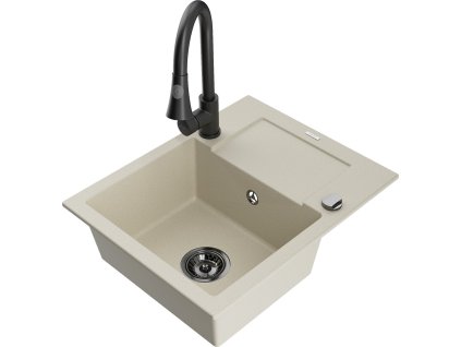 MEXEN/S - Enzo granitový dřez 1 s odkapávačem včetně Elia, béžová 6506-69-670101-70