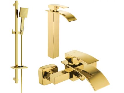 MEXEN/S - Aries DQ45 Set umyvadlové a vanové baterie s příslušenstvím, zlato 744813DQ45-50