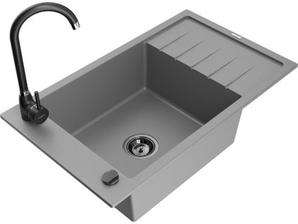 MEXEN/S - Elias granitový dřez s odkapávačem včetně baterie Telma, šedá 6511-71-670200-70-B