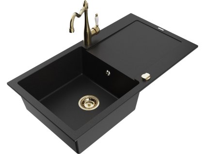 MEXEN/S - Leo granitový dřez 1 s odkapávačem včetně baterie Carla, černá 6501-77-670700-50