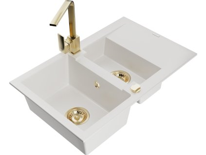 MEXEN/S - Gaspar granitový dřez 1.5 s odkapávačem včetně baterie Rita, bílá 6507-20-670300-50