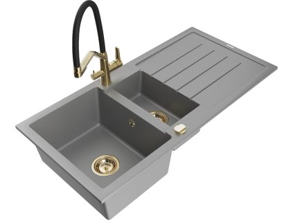 MEXEN/S - Andres granitový dřez s odkapávačem včetně baterie Duo, šedá 6515-71-671701-57-G