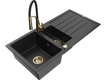 MEXEN/S - Andres granitový dřez s odkapávačem včetně baterie Aster, černá/stříbrná 6515-73-73450-57-G