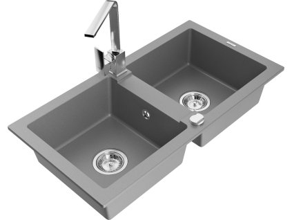 MEXEN/S - Mario granitový dřez 2-bowly včetně baterie Rita, šedý 6504-71-670300-00
