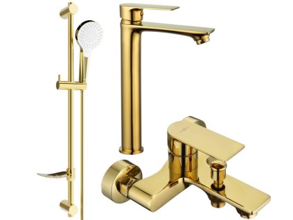 MEXEN/S - Royo DF05 Set umyvadlové a vanové baterie s příslušenstvím, zlatá 72213DF05-50